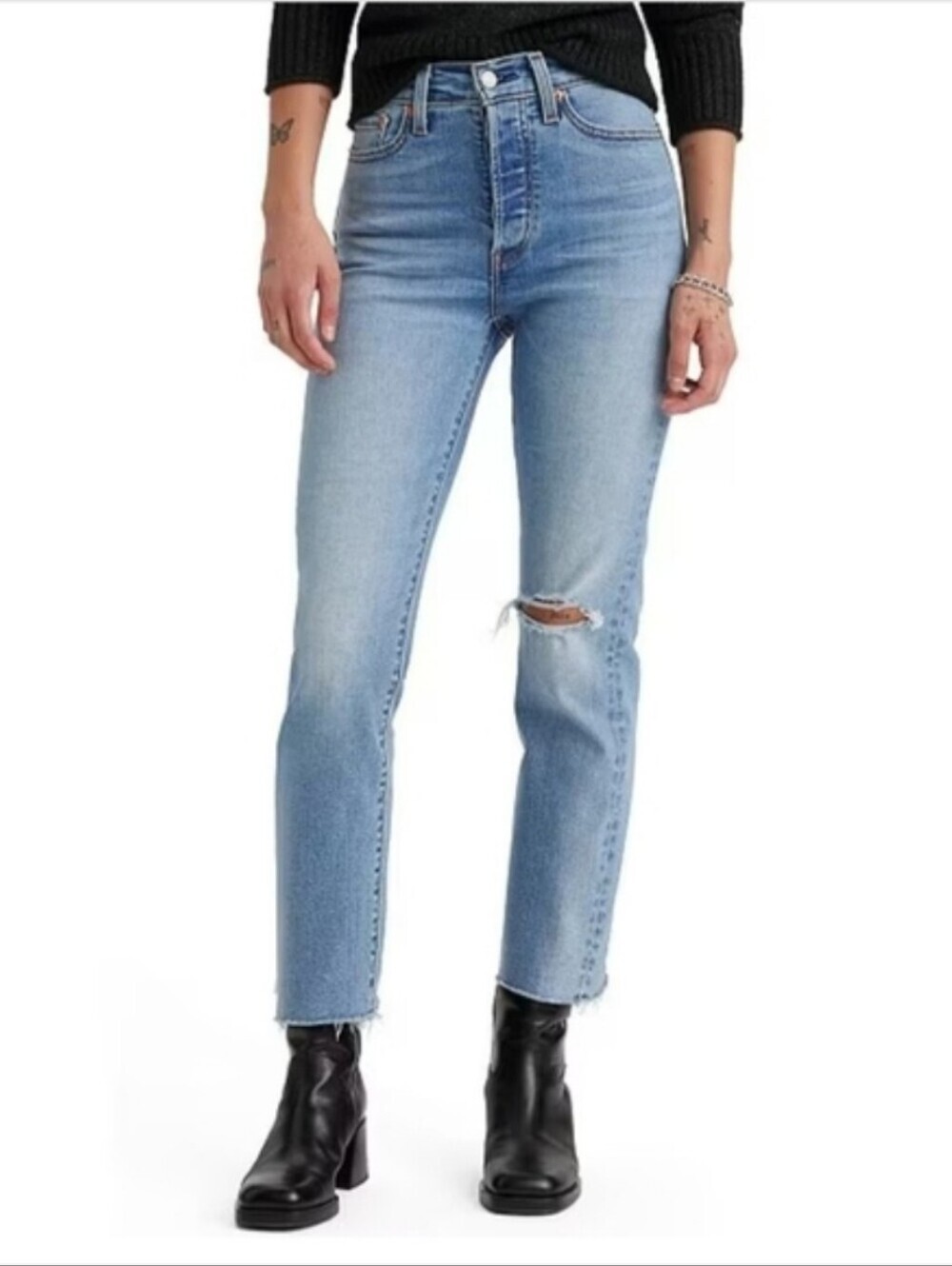 Levi's Women Wedgie Straight High Rise Distressed button Fly Raw Hem Size 24 NWT - Picture 2 of 14